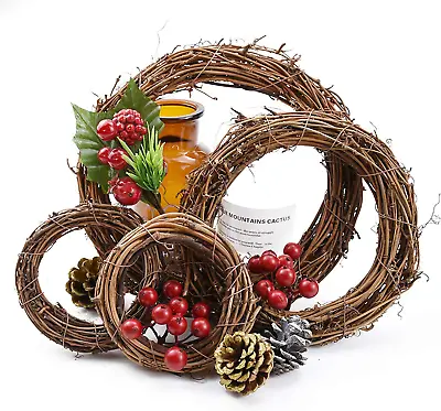 4 Pcs Easter Wreath Natural Grapevine Wreaths Easter Wreath Door Decorative DIY • £5.35