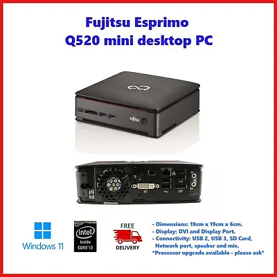 Win 11 -FUJITSU ESPRIMO Q520 FAST Mini Desktop PC I3-3170T 2TB SSD 16GB RAM USB3 • £49