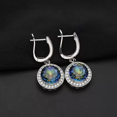 9.58Ct Natural Mystic Quartz Gemstone Solid 925 Sterling Silver Drop Earrings • $76.49