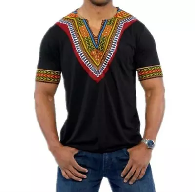 Mens African Dashiki Shirt Hippie Vintage Caftan Traditional Tribal Blouse Top • £17.59