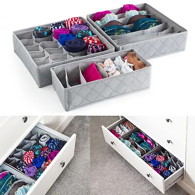 £7.99 • Buy 3 Pack Storage Drawer Organiser Storage Box Tidy Socks Bra Tie Underwear Divider