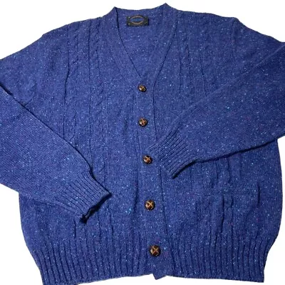 Vintage Jantzen Cardigan Mens Large Blue Knit Sweater Grandpa USA • $19.99