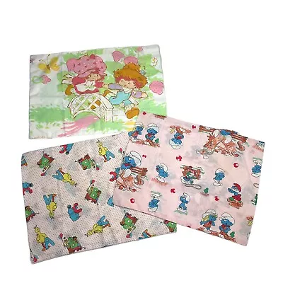 Lot Of 3 VTG Child Pillowcases Toddler-Strawberry Shortcake-Sesame Street-Smurfs • $21.95