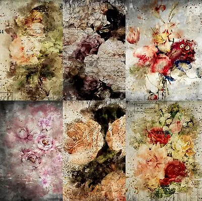 Distressed Bouquet Rice Paper- 6 X Printed Mulberry Paper Images 30gsm • $24.12