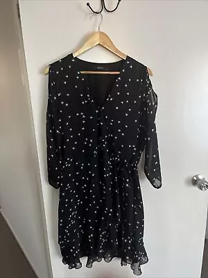 Decjuba Black Dress Size 14  Dress Stars Mid Sleeves Sheer Lined • $10