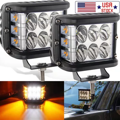 $26.59 • Buy 2x DUAL COLOR DITCH LIGHT PODS SIDE STROBE AMBER For Snow Plow Warning Lights