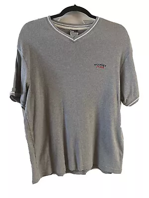 Vintage Tommy Jeans Shirt Mens Sz XL Gray Thermal Short Sleeve V-Neck Cotton • $11.99