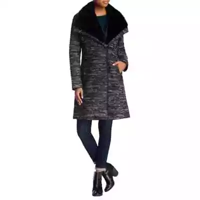 Soia & Kyo Wool Blend Tweed Coat With Faux Fur Detachable Collar Size Medium • £96.51