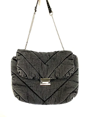 $29.97 • Buy ZARA Women's Denim Quilted Shoulder Clutch Bag Puffy Silver Hardware Gray