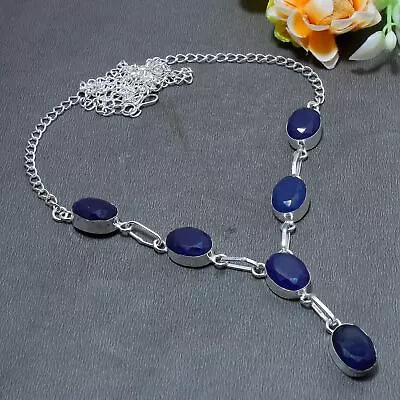 Blue Sapphire Gemstone 925 Sterling Silver Jewelry Women Necklace 18  O424 • $10.52