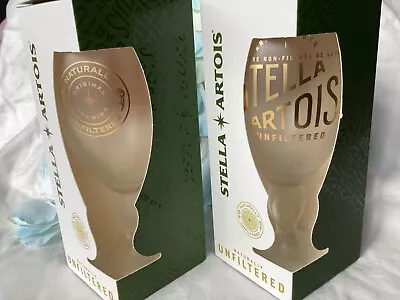 2 X New STELLA ARTOIS Unfiltered Beer Frosted Half Pint  Chalice Glasses Boxed • £5