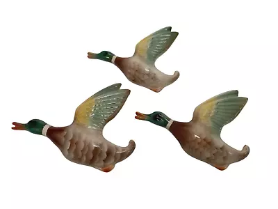 Vintage Keele Street Pottery Flying Mallard Ducks Wall Plaques X 3 Set Graduated • £9.99