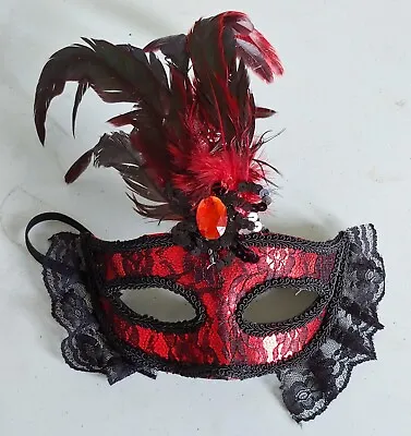 Masquerade Feather Lace Mask Halloween Costume Venetian Cosplay Mardi Gras • $17.50