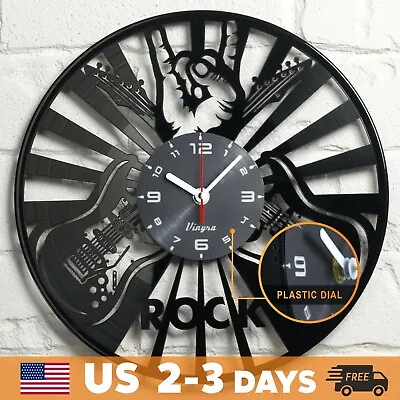 ROCK MUSIC GUITAR Vinyl Record Clock LP Art Wall Home Decor Musician Gift Black • $35.99