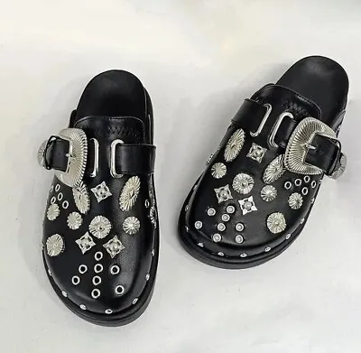 Black Studded Gothic Mule Sandals Women Summer Girls Clogs Embellished Punk Rock • £28.99