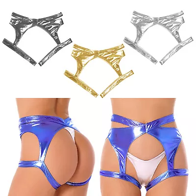 Women Shiny Wet Look Cutout Hot Pants Garter Booty Shorts Dance Party Clubwear • $4.59