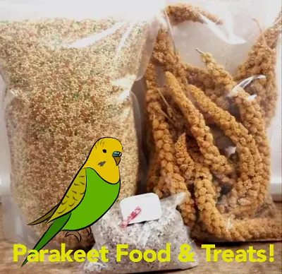 Parakeet Food & Treat Bundle! 5 Lbs Feed 8 Oz Millet W/Calcium & Mineral Bar! • $33.99