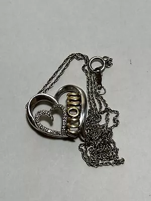 Sterling Silver & 10k Gold MOM  Heart Pendant/Necklace 925 • $19.99