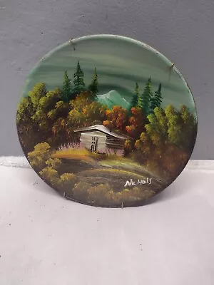  7  Vintage Gold Mining Pan Hand Painted Artist Signed Mountain Fall Scenery • $17.50