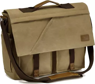 Messenger Bag For Men Kasqo Vintage Water Resistant Canvas Satchel 15.6-17 I... • $82.64