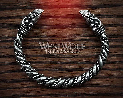 Silver Viking Odin's Raven Head Bracelet --- Norse/Medieval/Pewter/Jewelry/Torc • $49.95