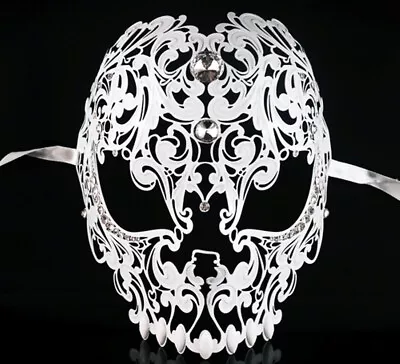 Men Devil Skull Laser Cut Metal Masquerade Mask White Color • $24.45