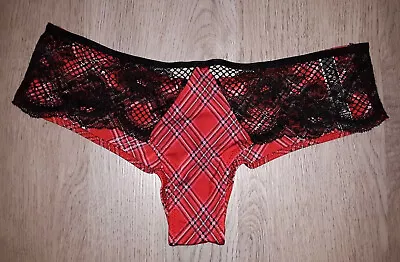 Victoria's Secret Cheeky Panty Red Plaid Black Lace Size Small Sexy Lingerie • £9.64