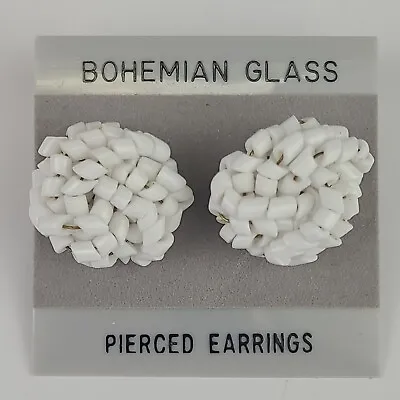 Vintage BOHEMIAN GLASS Cluster Pierced Earrings White Milk Glass  • $7.99