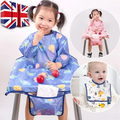 Baby Kids Bibs Long Sleeve Weaning Feeding Apron Coverall Highchair Xmas U • £4.99