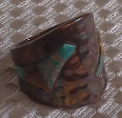 Vintage Copper & Turquoise Band Ring Size 7.5 10.7g (Grp. 28) • $29.99