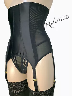 NYLONZ 'Vixen' Vintage Style Waspie / Cincher Black - 6 Strap GOLD Suspenders • £23.99