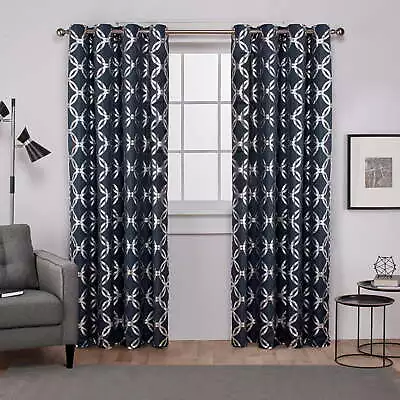 Modo Metallic Geometric Grommet Top Curtain Panel Pair 54 X108  Indigo • $29.72