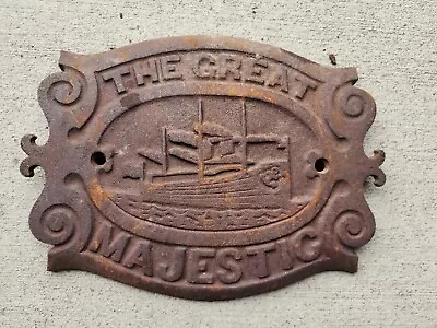 Antique THE GREAT MAJESTIC Cast Iron Wood Stove Front Oven Plate Steam Ship Logo • $75