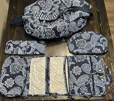 Very Bradley 4 Piece Travel Set Blue Paisley Duffle Curling Iron Cover Makeup  • $39.99