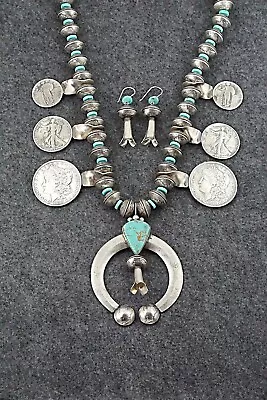 Turquoise & Sterling Silver Necklace & Earrings Set - James McCabe • $2675