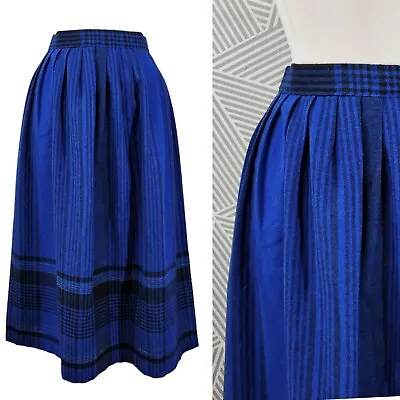 £21.14 • Buy Vintage Plaid Skirt Kilt Size 8/10 Medium Wool Pleated Blue Tartan Midi Pinup