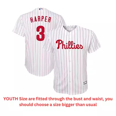 YOUTH White Bryce Harper #3 Philadelphia Phillies Jersey All Stiched • $36.49