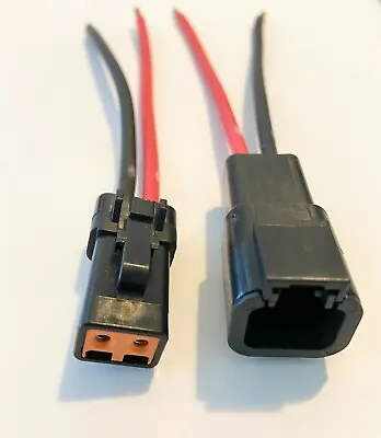 10 AWG Assembled Deutsch DTP  2 Pin Waterproof Connector 6  Wire (black) • $16