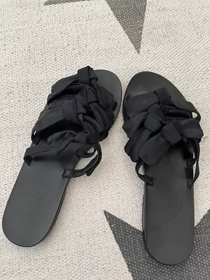 Ancient Greek Sandals Hara Bow Slide Sandals Black Satin Sz 38 • $70