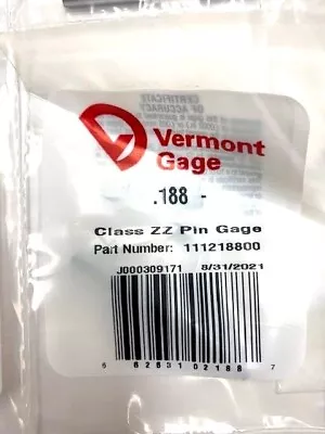 Vermont Gage Pin Gage Choose From .186 .187 .188 .189 .190  +/- Plus Minus 1 Pc • $4.55