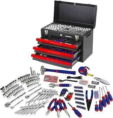 WORKPRO 408-Piece Mechanics Tool Set With 3-Drawer Heavy Duty Metal Box (W009044 • $796