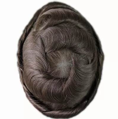 Super Thin Skin Male Wig Real Human Hair Toupee Hairpieces Medium Brown NG #4 • $79.99