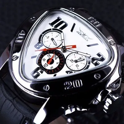 £34.28 • Buy Men’s Watches Jaragar Racing Design Geometric Triangle Genuine Leather Strap 