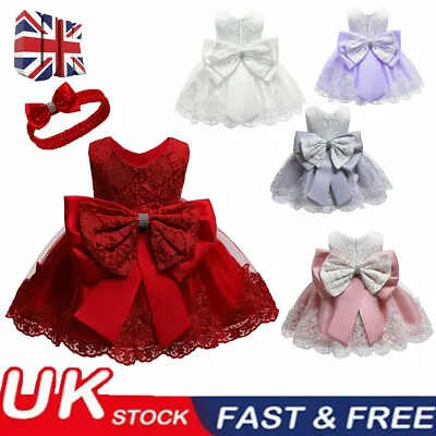 Girls Princess Bridesmaid Dress Baby Kids Party Lace Flowers Bow Wedding Dresses • £14.79