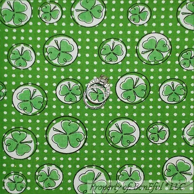 BonEful Fabric FQ Cotton Quilt Green White B&W Dot Sm Shamrock St Patrick Clover • $5.70