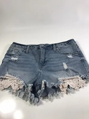 Mossimo High Rise Cut Off Jean Shorts Lace Leg Accents: Size 10 / 30 Distressed • $6.80