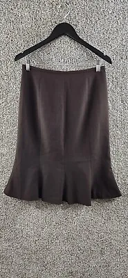 Focus 2000 Brown Career Skirt Knee Length Ruffle Hem Lined Women's Size 8 • $13.99
