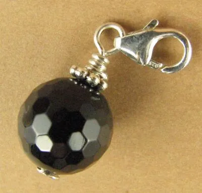 Onyx Clip-on Charm / Pendant. Black Faceted. Sterling Silver 925. Handmade • £8.50