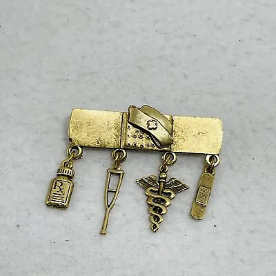 Vintage Nurse Brooch Safety Pin 2” Dangle Charm Appreciation Gift Health Worker • $14.99