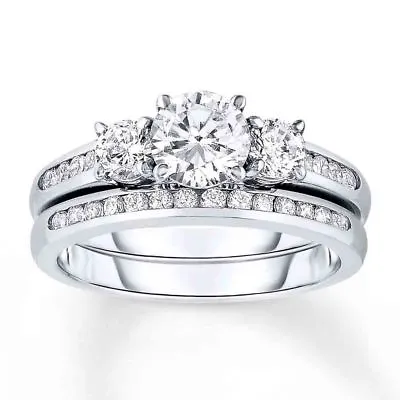 Sterling Silver 925 CZ Round 3 Stone Engagement Ring Wedding Band Set Size 5-10  • $22.95